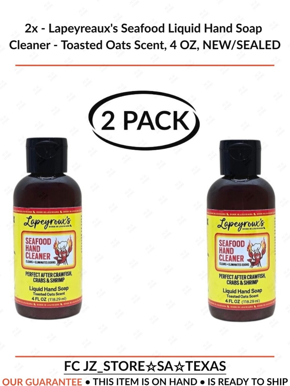 2x - Lapeyreaux's Seafood Liquid Hand Soap Cleaner - Toasted Oats Scent, 4oz,NEW